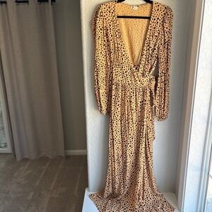 Billabong Tan Maxi Dress with Black Polka Dots